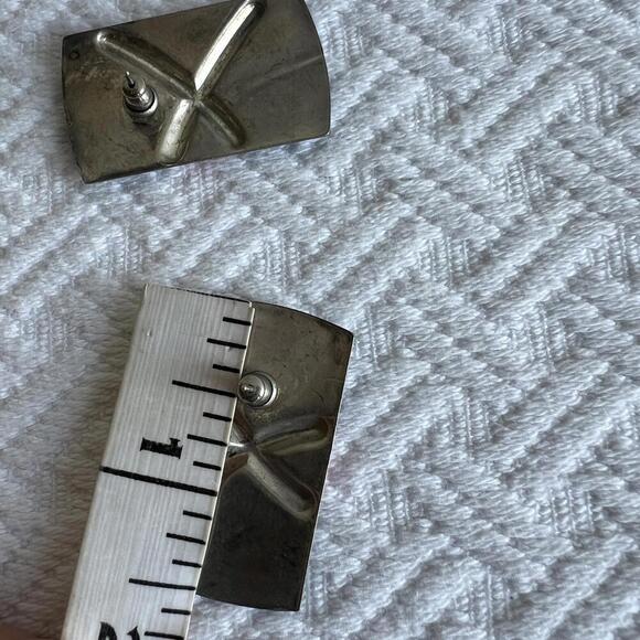 Vintage Women's Red White Blue Enamel Finish Chevron Design 80s Retro Earrings - Picture 5 of 9